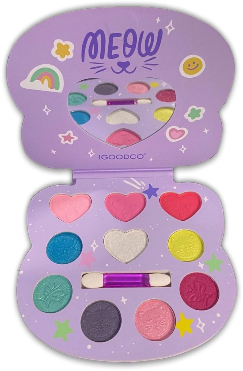 Oogschaduwpalet voor kinderen - niet giftig - glitterkleuren met spiegel - perfect als cadeau voor Halloween - ShopVlot