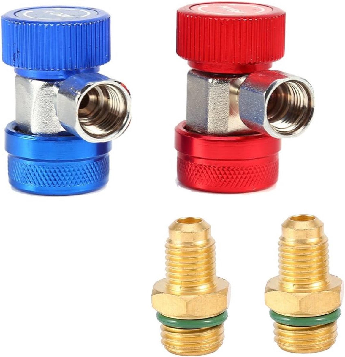 Snelkoppeling adapter R134A - instelbaar - aluminium & messing - voor airconditioning onderhoud - ShopVlot