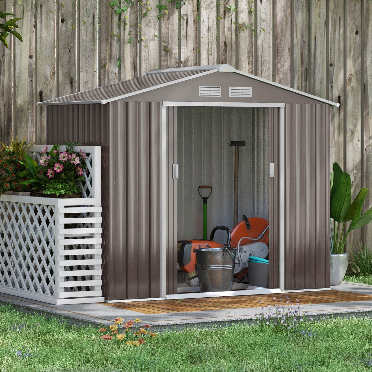Zubaliya Gereedschapsschuur van staal – schuifdeuren en raam – 213 x 130 x 185 cm – Grijs