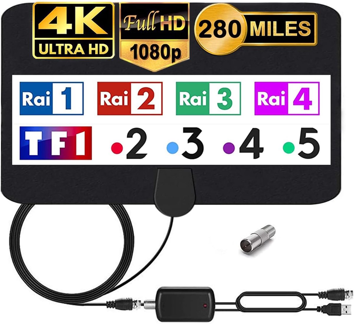 TV Antenne met Versterker - 4.4m Kabel - Tot 120 mijl bereik - Geniet van gratis Full HD zenders - ShopVlot