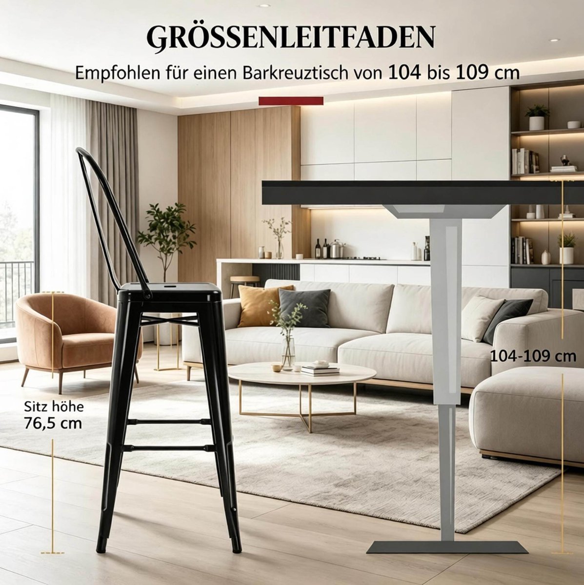 OKWISH Barkruk Set Van 4 - 76,5 Cm Zithoogte, Stapelbaar En Met Afneembare Rugleuning - Voor Keukenbar En Hoge Tafel - Metaal - Zwart