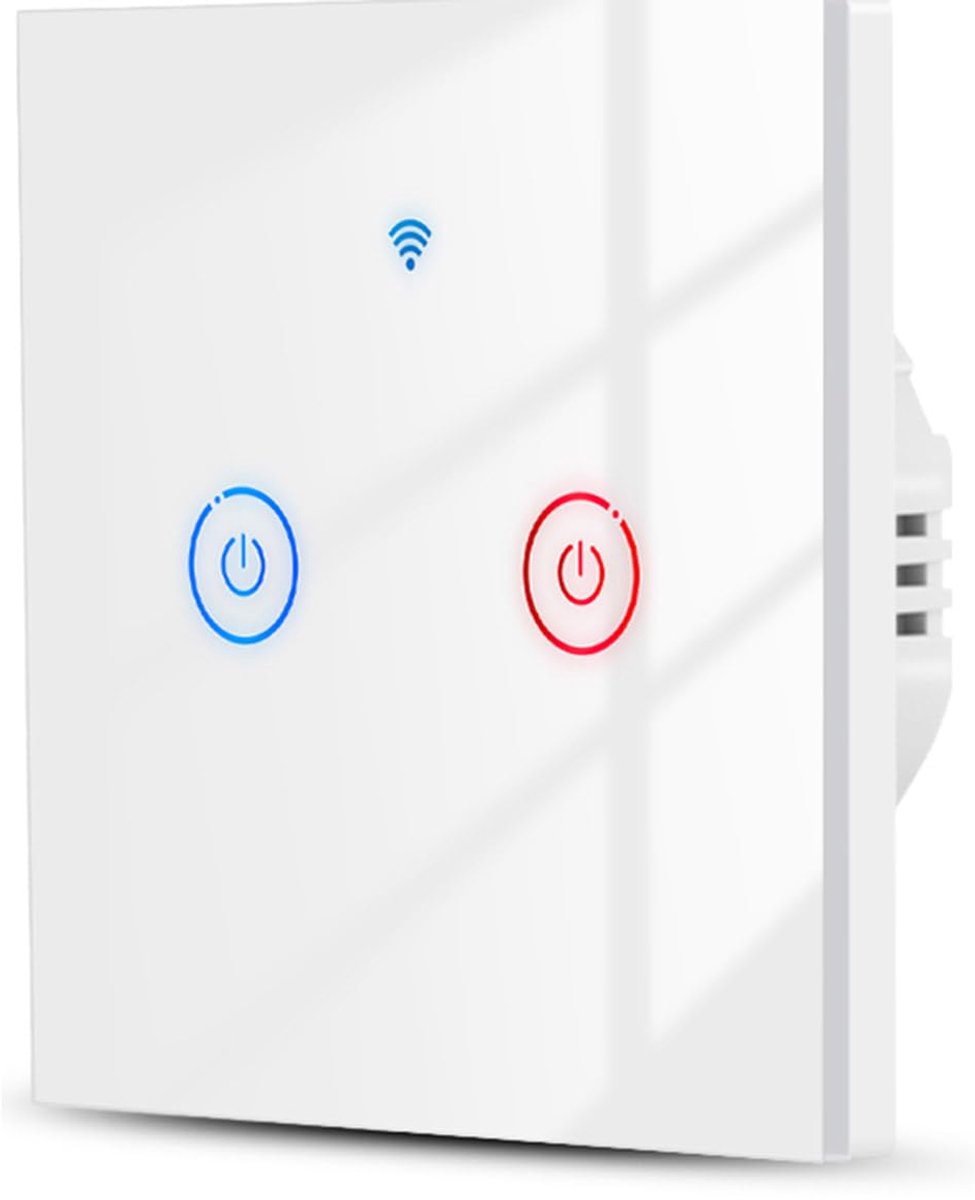 Smart WiFi Touch Sensor Switch, Light Switch, 2 Gangs, White, No Neutral Conductor + Neutral Conductor, Dual Wiring - ShopVlot