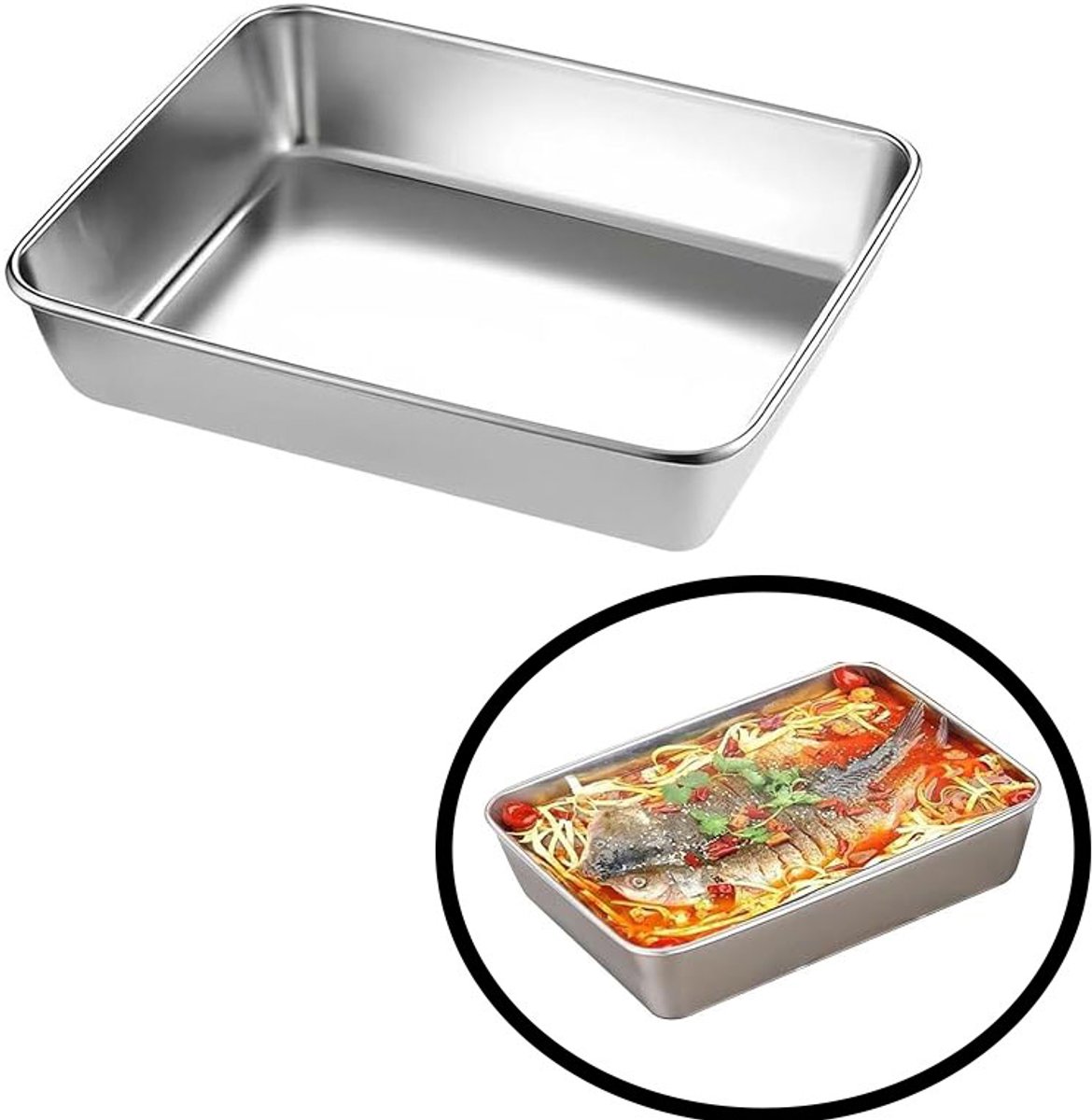 Bakvorm - Roestvrijstalen bakvorm - Rechthoekige bakvorm - Rechthoekige bakvorm van roestvrij staal - Keukengerei - 25.2 × 19.4 ×5.6 cm - Inhoud 2100 ml - Geschikt voor het maken van lasagne, koekjes, brood, taarten, enz. - Zilver