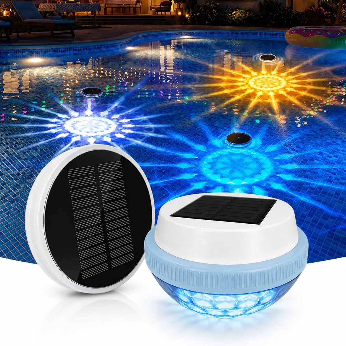 KZQ Solar drijvend zwembadlicht voor boven- en ondergrondse zwembaden - Waterdichte LED-vijver- en fonteinverlichting - Zonne-energie voor buitenwaterdecoratie - Multicolor