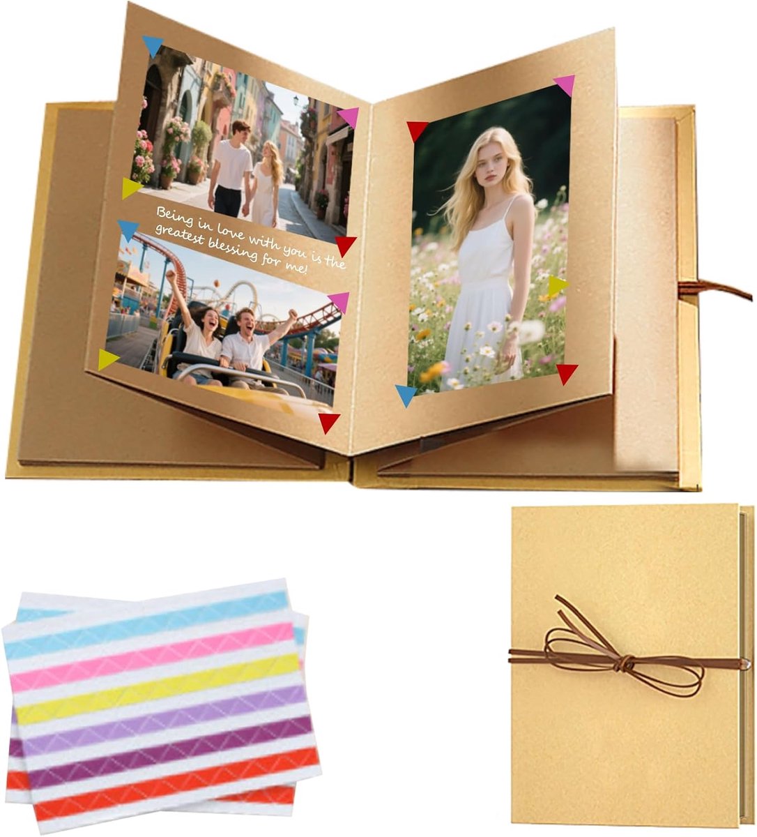 DIY Fotoalbum 17,5 x 11,5 cm - Akkoord Vouwontwerp - Inclusief Zelfklevende Fotohoeken - Perfect voor Herinneringen - ShopVlot