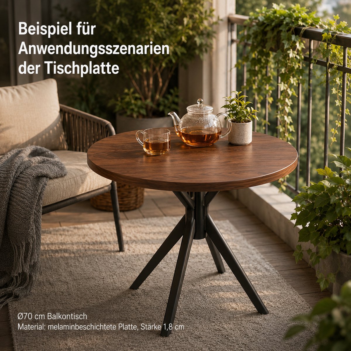 2er Set Ronde Tafelbladen 70 cm En 50 cm - 18 mm Melamine Tafelblad Met Schroefdraad - Walnoot