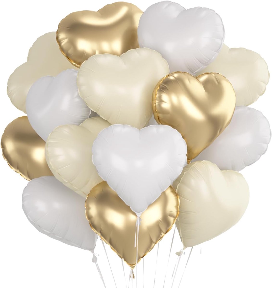 Hartballonnen 30 stuks - Aluminiumfolie - Wit, goud en beige - Perfect voor Valentijnsdag - ShopVlot