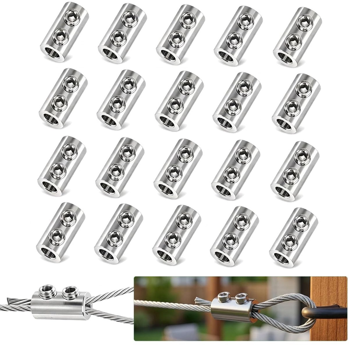 Draadkabelklemmen 1,5-2 mm - Roestvrij staal 304 - Dubbel gat - Ideaal voor buitengebruik - ShopVlot