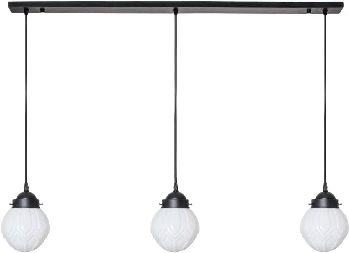 Plafondlamp 3 x Victory lampen - Opaalwitte glaskap - Art Deco stijl - Perfecte sfeerverlichting - ShopVlot