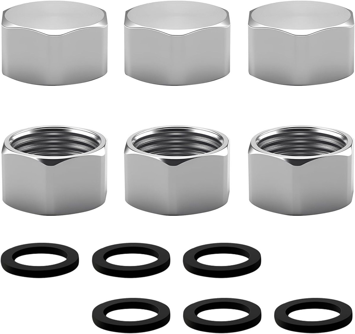 Set van 6 afsluitdoppen 1/2" - RVS G1/2" - Binnen draad - Voor water- en gasleidingen - ShopVlot