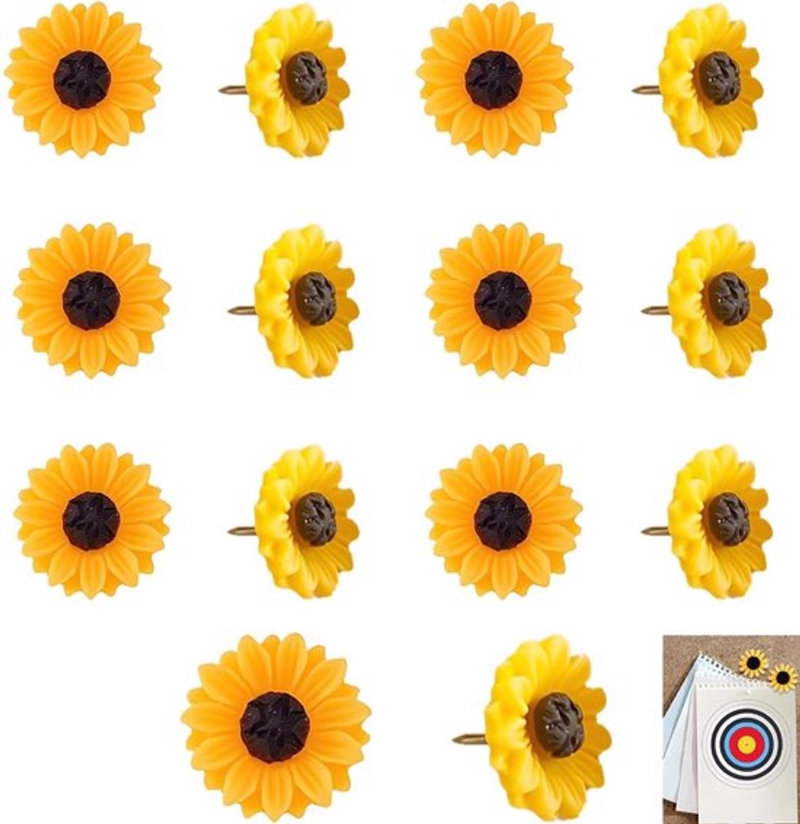 Bloemen Punaises Schattig Zonnebloemdesign - Priknaalden - Stalen Punt 1 cm - Decoratie - Kurkplaten - Duurzaam en Betrouwbaar