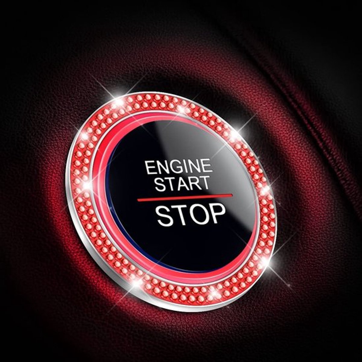 Start-Stop Buttonring 2 Stuks - Auto Accessoires - Auto Decoratie Interieur - Zink/Roestvrij Staal - Hoogwaardig/Waterdicht - Ingelegd met Strass Steentjes