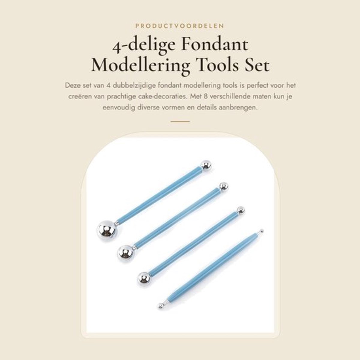 Modellering Tool - 4 Stuks - Fondant Decoratie Set - Voedselveilig Roestvrij Staal - Dubbelzijdige Tools - 8 Maten - Comfortabele Handgreep - Cake Decoratie