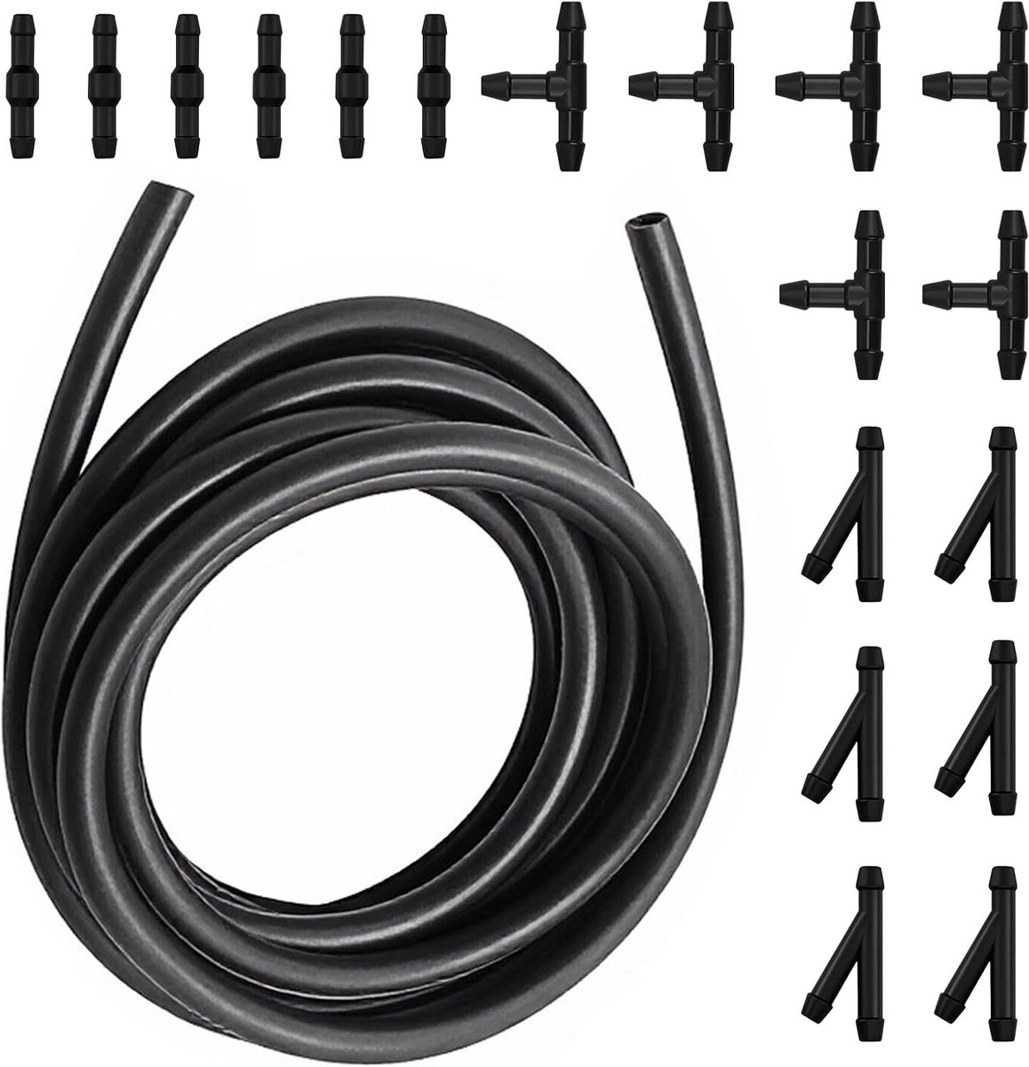 3 m ruitensproeierslang, 18 stuks slangkoppelingen, universele autoslang, reparatieset voor ruitensproeierslang (zwart) - ShopVlot