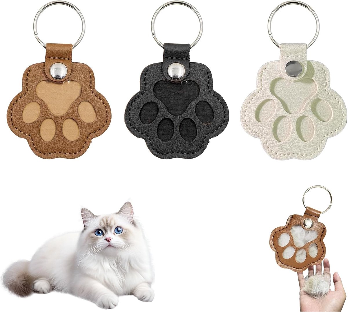 Keychain Dog, 3 Pieces Leather Keychains, Dog Reminder, Animal Hair Reminder, Ash Jewelry to Fill, Cat Hair, for Cats - ShopVlot