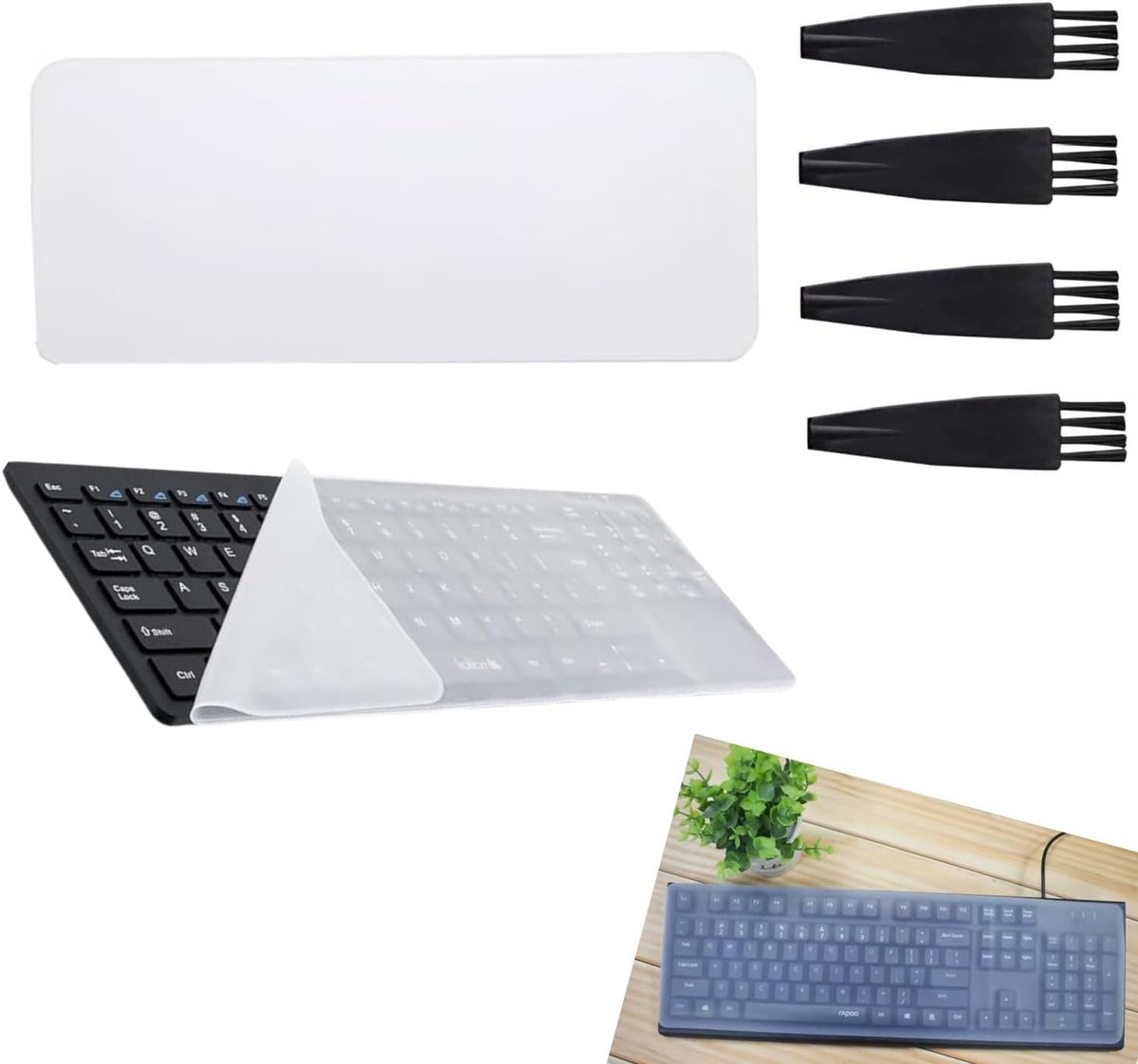 Silicone Keyboard Cover, 2 Pcs Keyboard Film + 4 Desktop Brushes, Transparent Keyboard Protection, Computer - ShopVlot