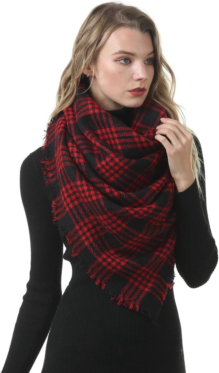 MAKFORT Women's Autumn Winter Scarf Imitation Cashmere Checkered Blanket Scarf 140x140cm, f - ShopVlot