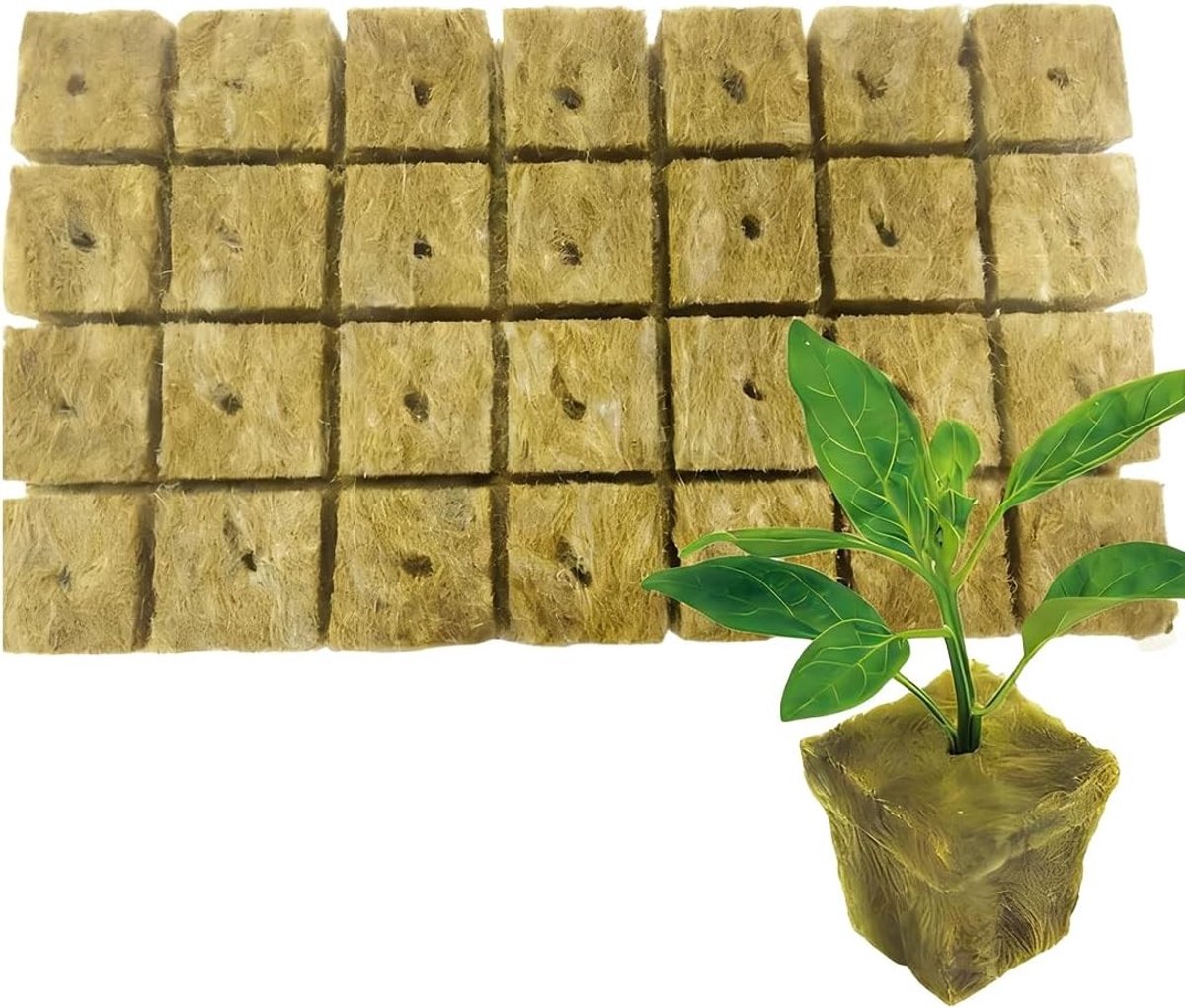 Cube van Steenwol 4 x 4 x 4 cm, Milieuvriendelijk, Goede Luchtdoorlatendheid voor Hydroponics en Stekken, Verpakking van 28 Stuks