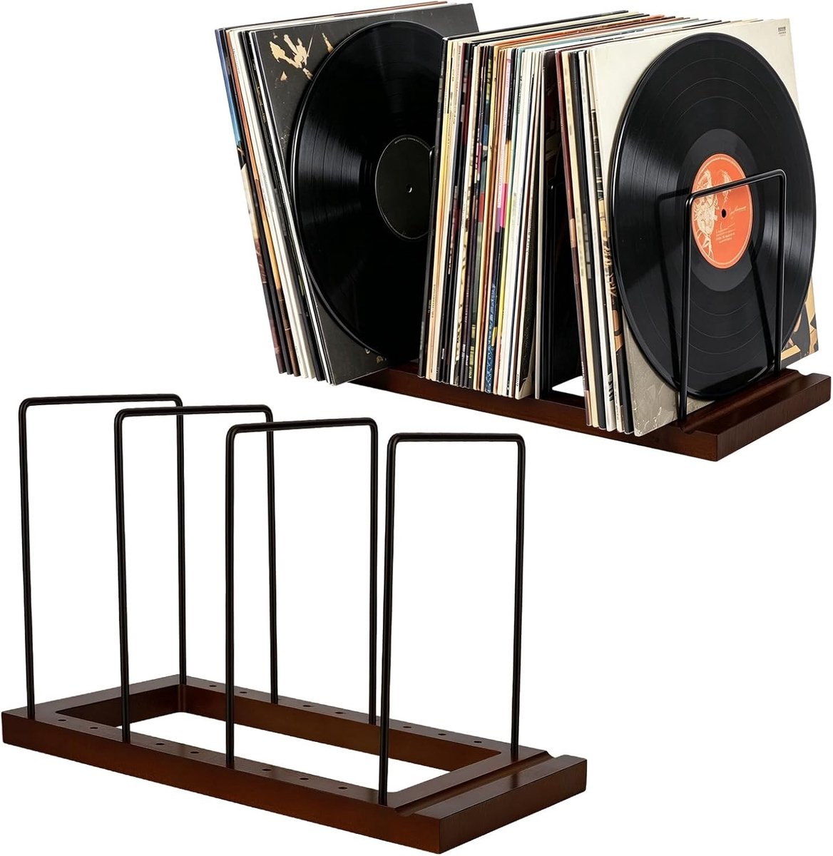 Verstelbare houten platenhouder voor 2 vinyl platen, album rack organizer en boekenstandaard voor thuiskantoor decoratie