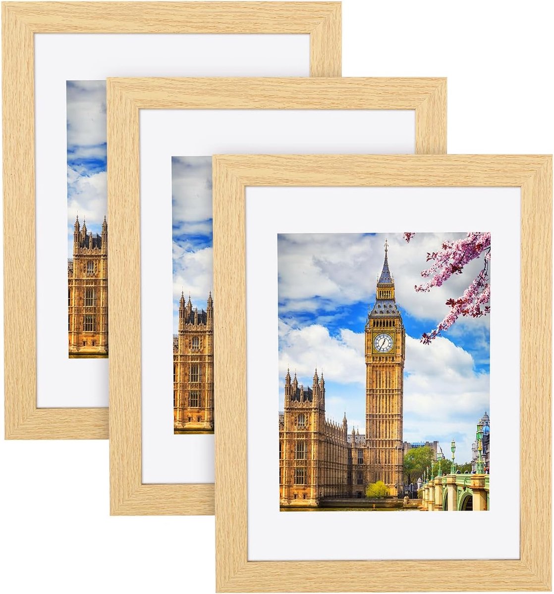 Fotolijst, set van 3 stuks, 15 x 20 cm, houtlook, kan worden neergezet of opgehangen voor foto's, posters - ShopVlot