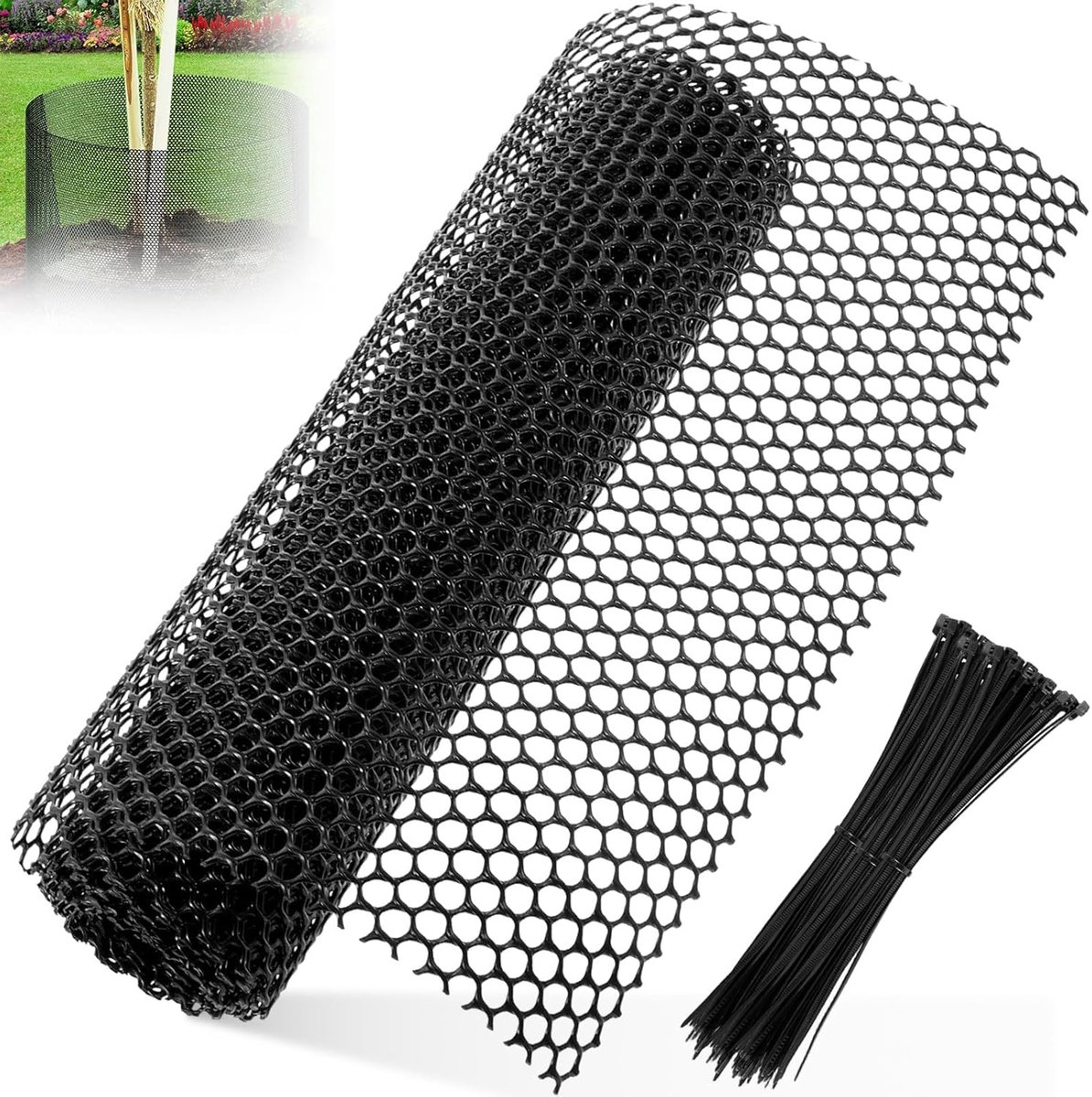 Zwarte kunststof tuinomheining met 100 ritsbanden, 40 cm B × 6 m L, 8 mm gaasgaten, zwaar kippengaas voor - ShopVlot