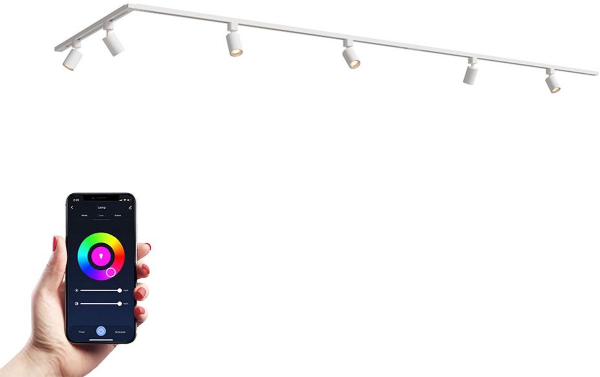 HOFTRONIC railverlichting pakket L-vorm – 1x 1 meter rail 2x 1,5 meter rail 6x RGBWW GU10 railspots – dimbaar – aluminium wit – IP20 – modulair – 230V – slimme verlichting woonkamer keuken kantoor