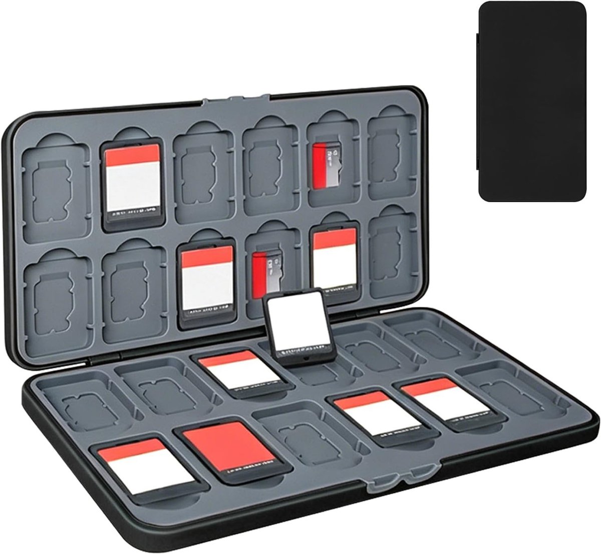 Opbergdoos voor Nintendo Switch Cartridges en Micro SD Kaarten, 24 Sleuven voor Spellen en Kaarten, Zwart en Compact