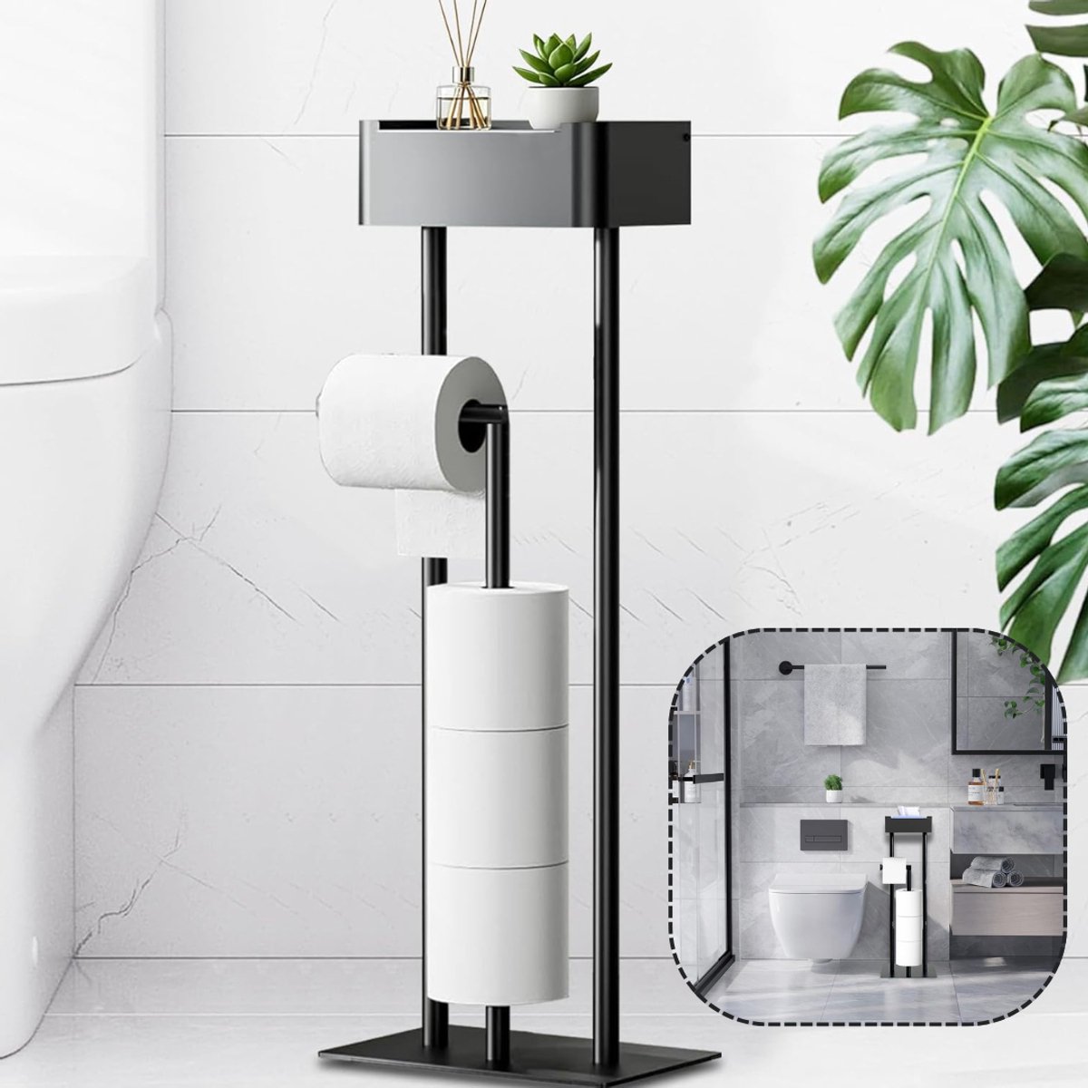 CLVP® Toiletbutler - Toiletrolhouder Staand - Zwart