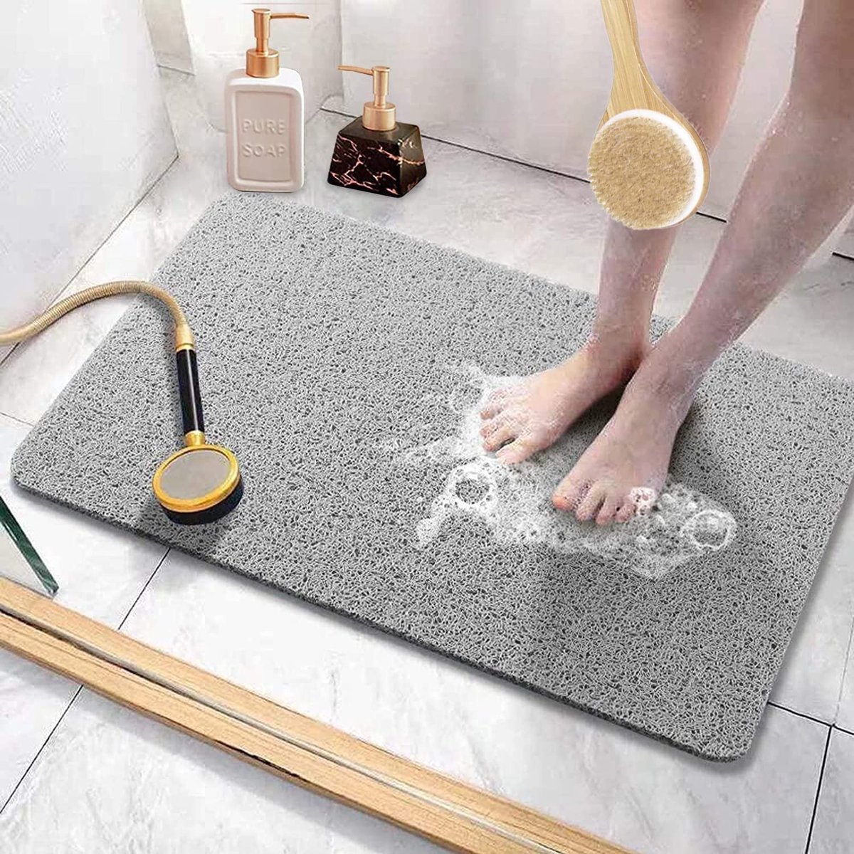 LISM-Antislip, wasbare badmat, 60 x 40 cm, zacht en comfortabel (grijs).