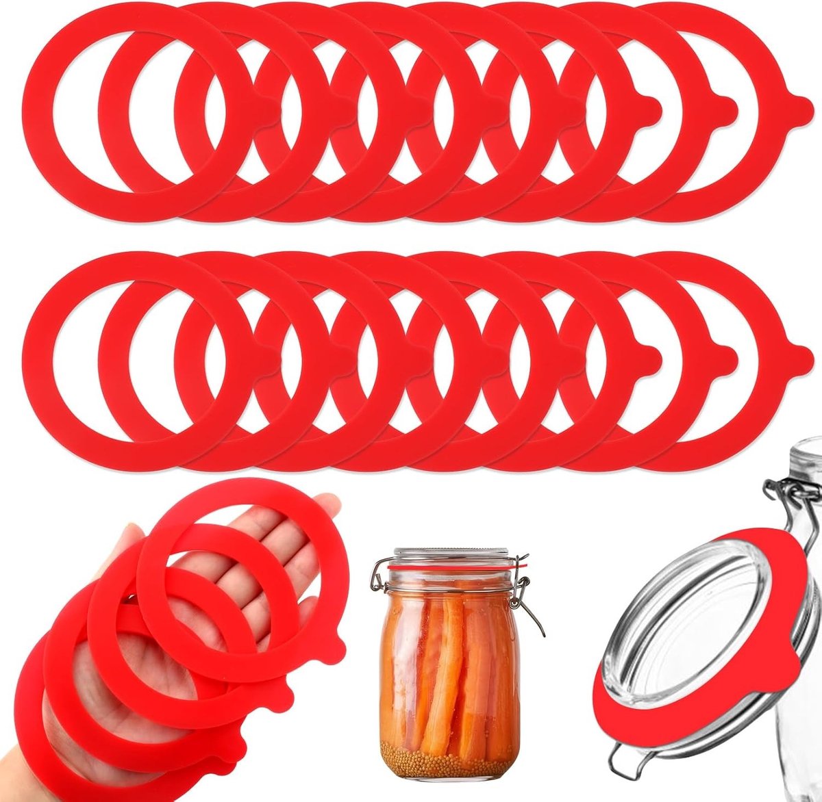 Set van 15 Herbruikbare Siliconen Rubber Ringen voor Inmaakpotten - Lekvrij en Duurzaam voor Veilig Bewaren