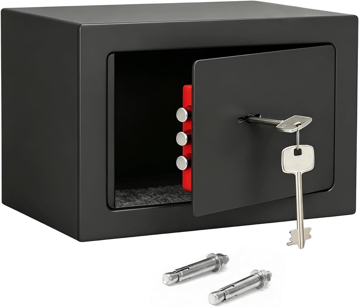 Mini-kluis 23 x 17 x 17 cm, meubelkluis met sleuf en sleutel voor contant geld, sieraden en waardevolle spullen, veilig en compact