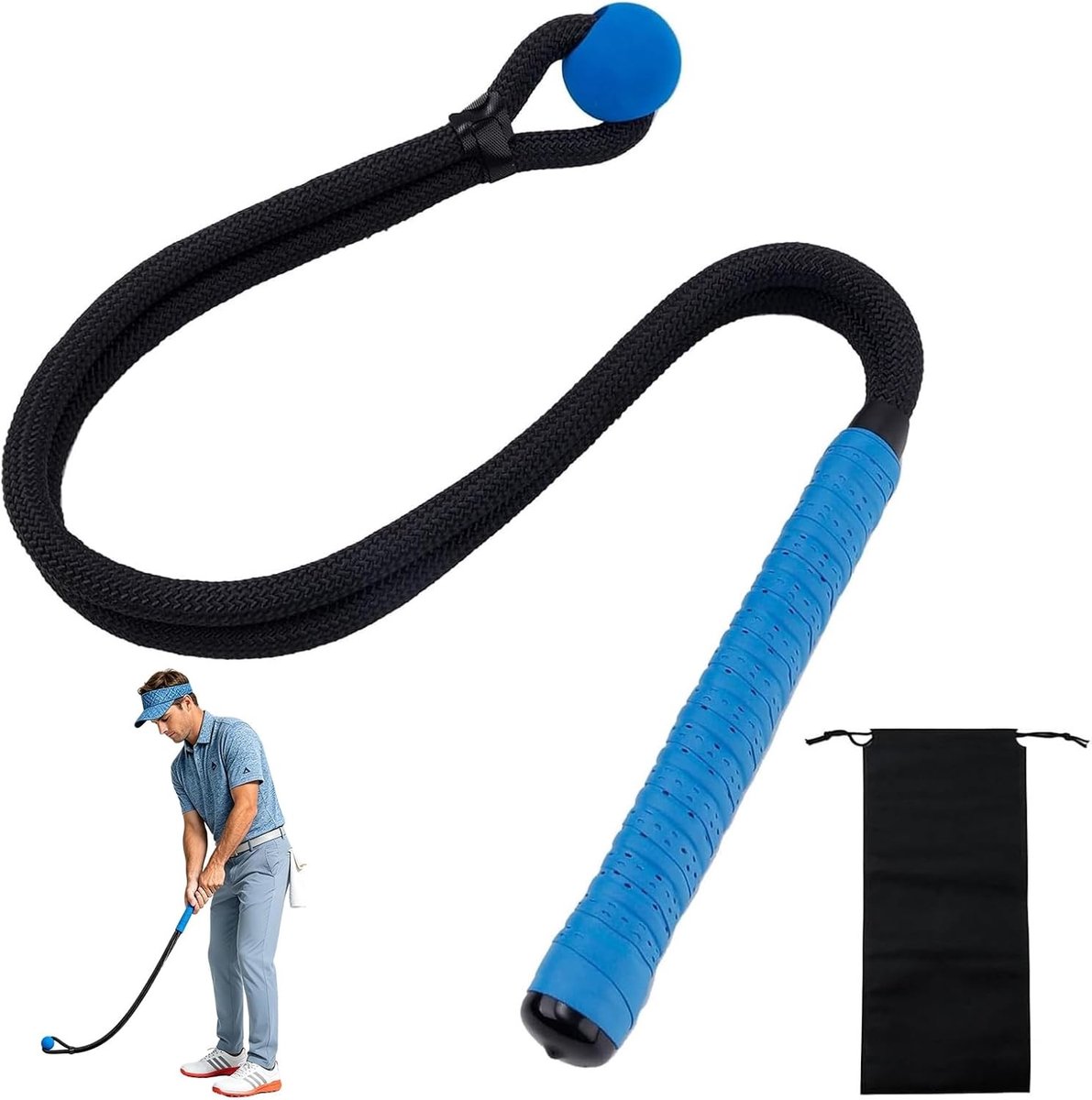 Professionele golf swing trainer met touw voor verbetering van snelheid, tempo en ritme, inclusief opbergtas en gebruiksvriendelijke handleiding