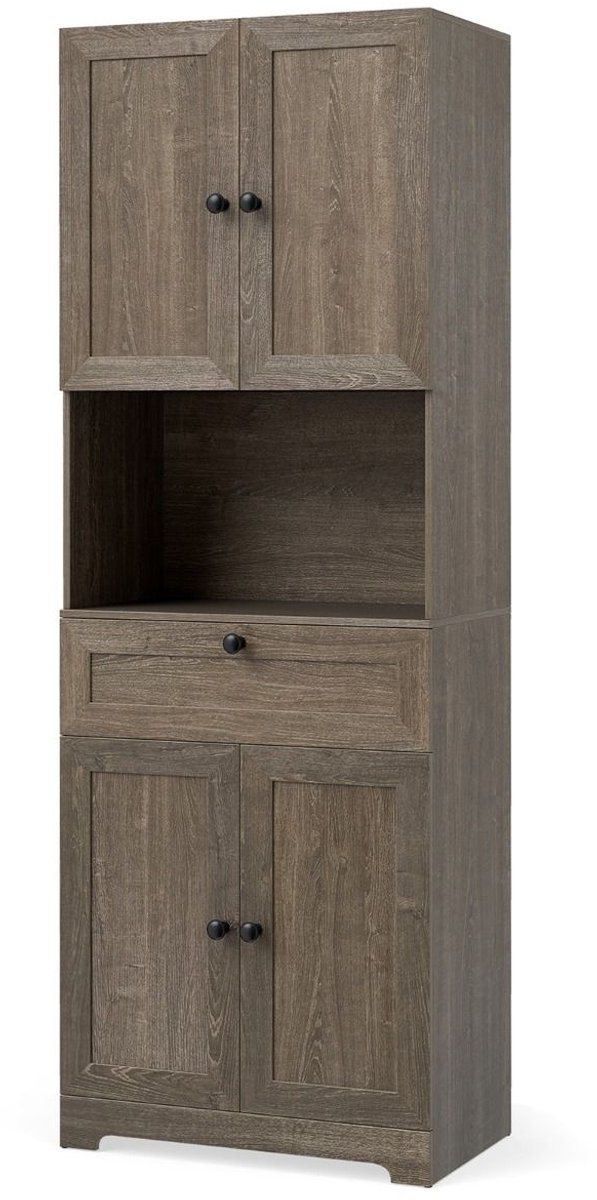 SureDeal® - Badkamerkast - Hoge Vrijstaande Opbergkast - Deuren - Lade - 60x35x171,5 cm - 