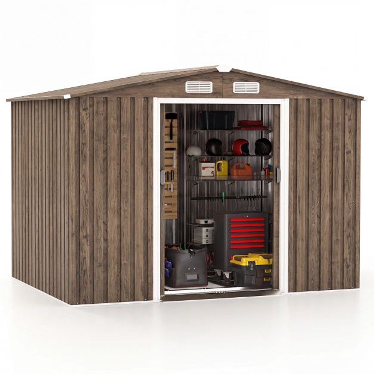 Fietsschuur - Tuinhuis - Opbergen buiten - Verzinkt staal - 259L x 196B x 184H cm - Bruin