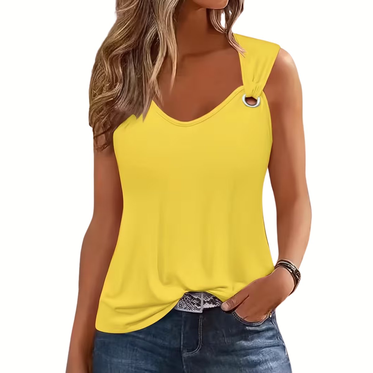 Currero Topje Dames - Top Kleding - Shirt - Blouse - Kort - Volwassen - Geel 1XL Citroen geel