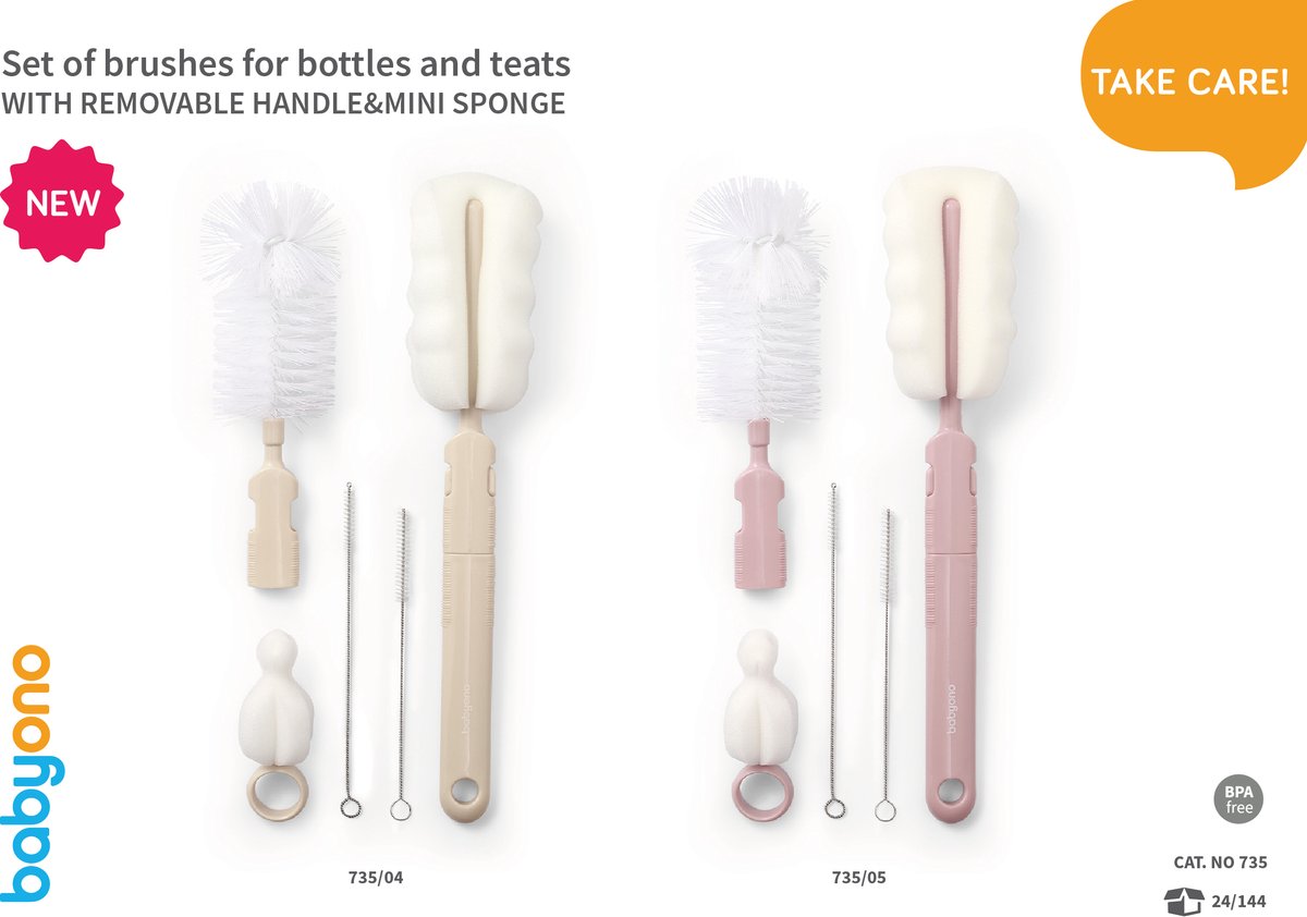 Baby Ono Beige Fles & Speen Borstel Set