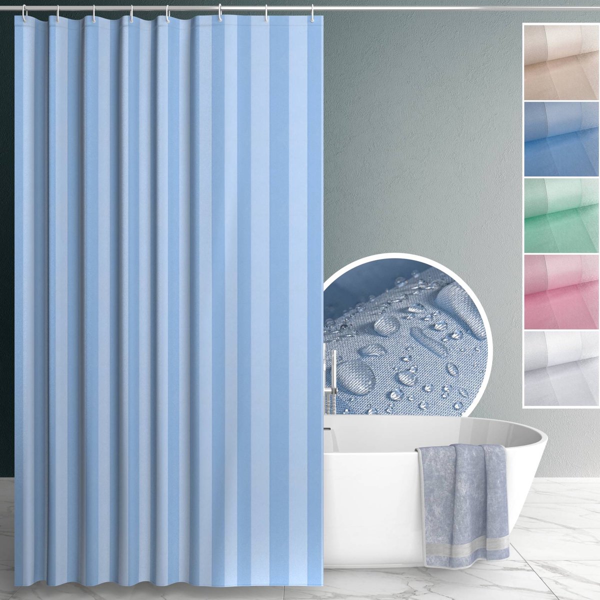 ANRO Douchegordijn Effen Blauw 120x200cm Wasbaar Met Ringen Waterafstotend Badgordijn