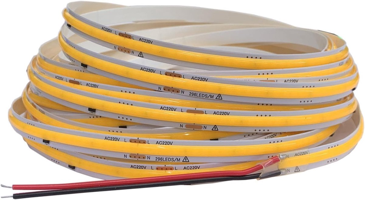 Thijox - 5M COB LED Strip AC 220V 296 Leds/M IP20 Warm Wit 3000K Natuurlijk Wit 4000K Koel Wit 6000K Flexibele LED Verlichting voor Thuis Decoratie