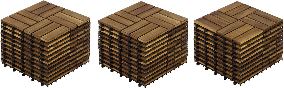 Houten vlondertegels - Balkontegels met kliksysteem - Dambordpatroon - Eenvoudige installatie - 32 stuks - Terras en zwembad - 30x30 cm - Geel