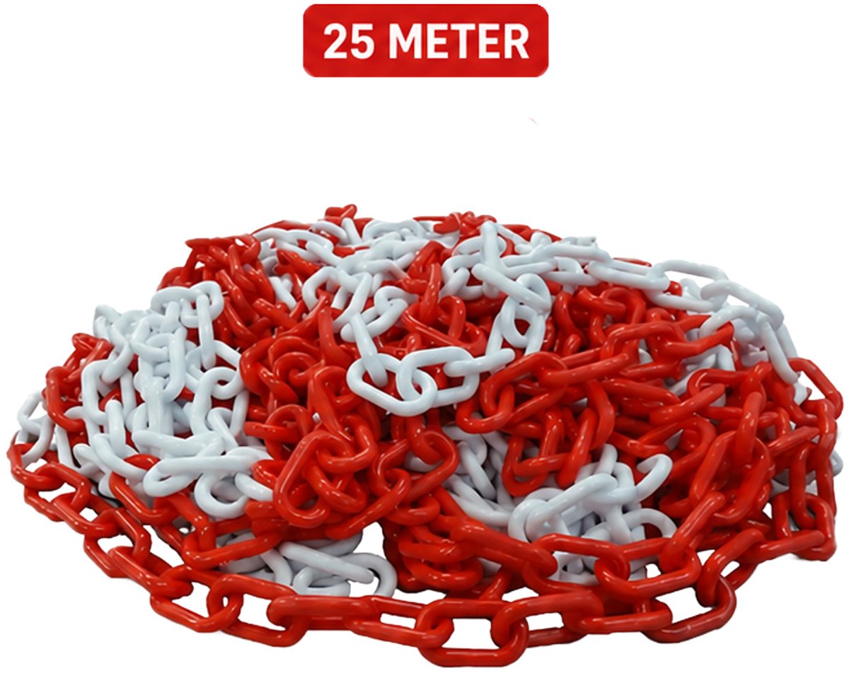 Mexxo afzetketting 25 meter - Rood / wit - Kunststof - Binnen & buiten - Schakels 6mm