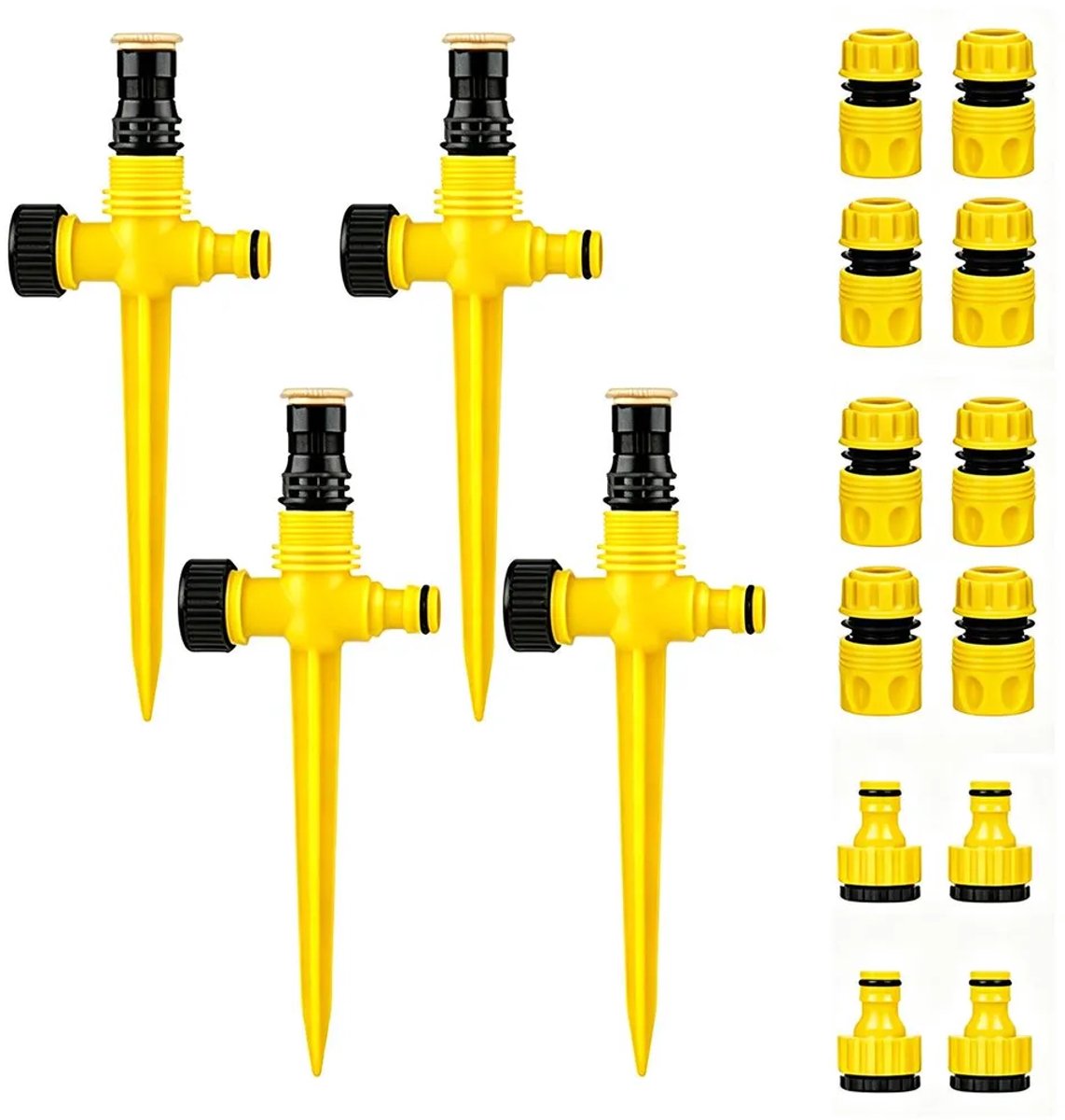 Een set van twee gazonsproeiers, 360° draaibare tuinsproeiers met 1/2-inch snelkoppelingen, verstelbare hoek (90°/180°/360°), Geschikt voor het besproeien van gazons en tuinen.
