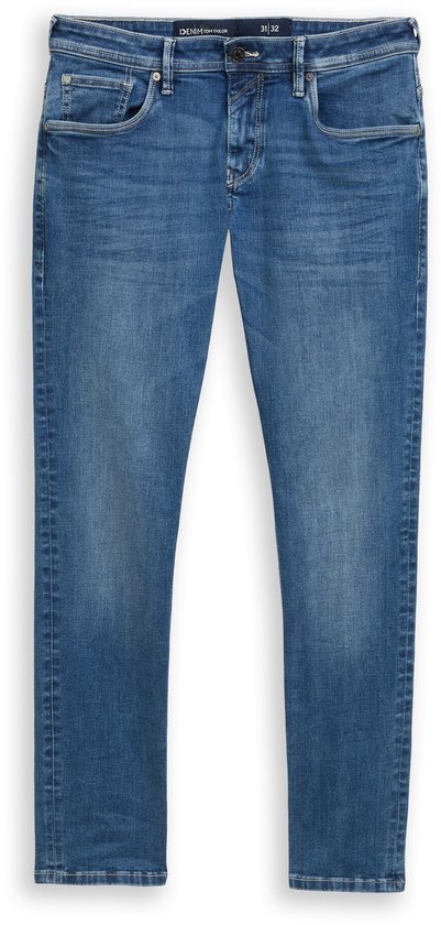 Vooraanzicht van een heren jeans in medium blauw denim, slim-fit.
