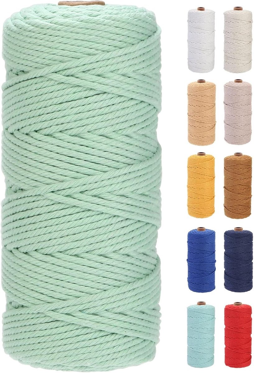 Premium Katoenen Macrame Touw 3mm x 100m, Zacht en Sterk, Ideaal voor Macrame Projecten en Creatieve Ambachten