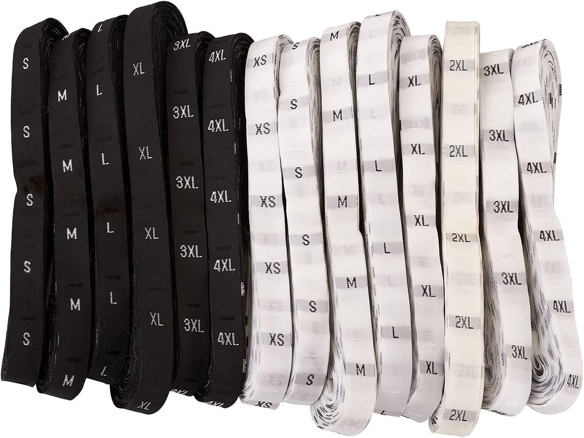 7000 Stuks Kledingmaat Labels voor Naaiwerk - Geweven en Geborduurde Labels voor Kleding, Breien en Quilten in Wit en Zwart