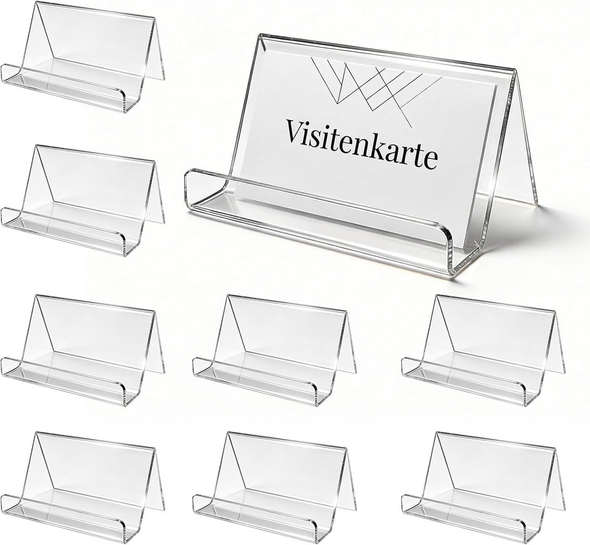Set van 8 transparante visitekaartjeshouders van acryl, 4,8 x 9 cm, ideaal voor kantoor, tentoonstellingen en presentaties, capaciteit voor 50 kaarten