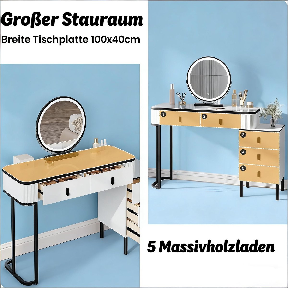 YYchan kaptafel - wit - 40 x 125 x 100 cm - met opbergruimte