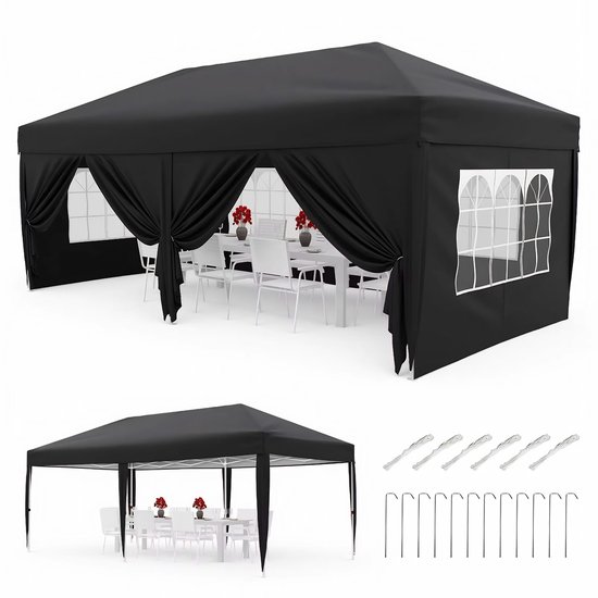 Pop-up Partytent 3x6m - Waterdicht 420D Oxford met verstelbaar Hoogte en 6 Zijwanden - Blauw