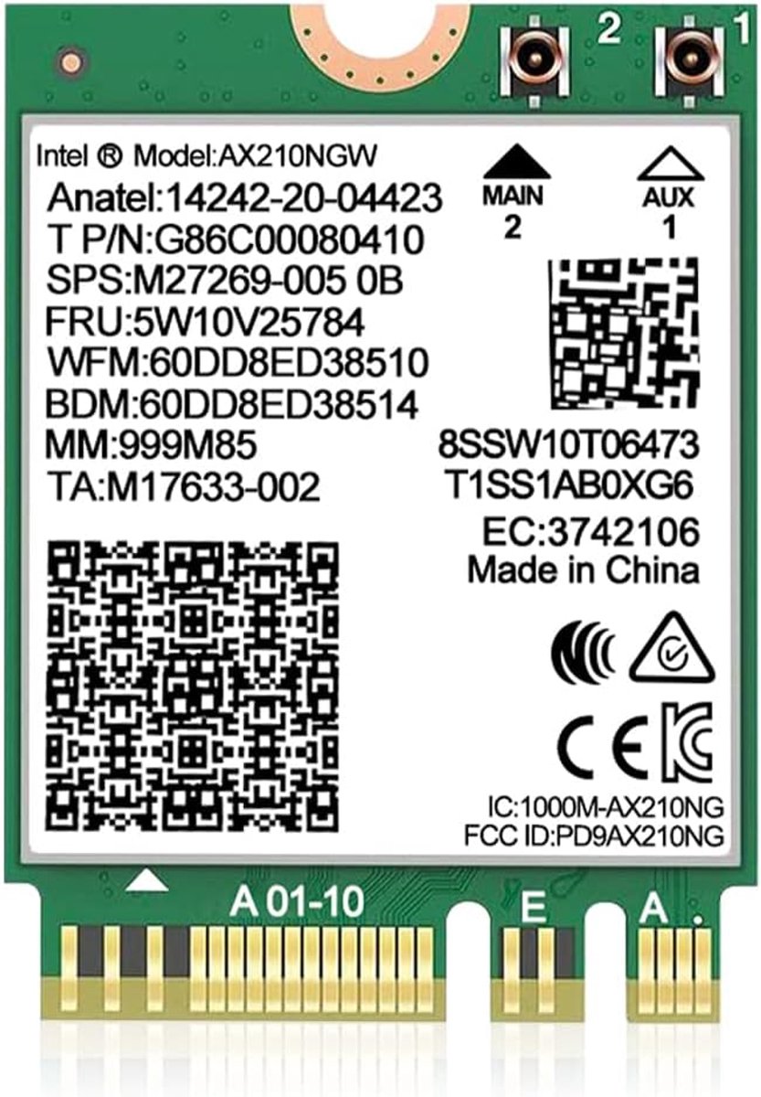 Thijox - WiFi 6E Wireless Card Intel AX210 NGW Bluetooth 5.3 Tri-Band 5400Mbps Netwerkadapter voor Laptop - Ondersteunt Windows 10/11 (64bit) M.2/NGFF