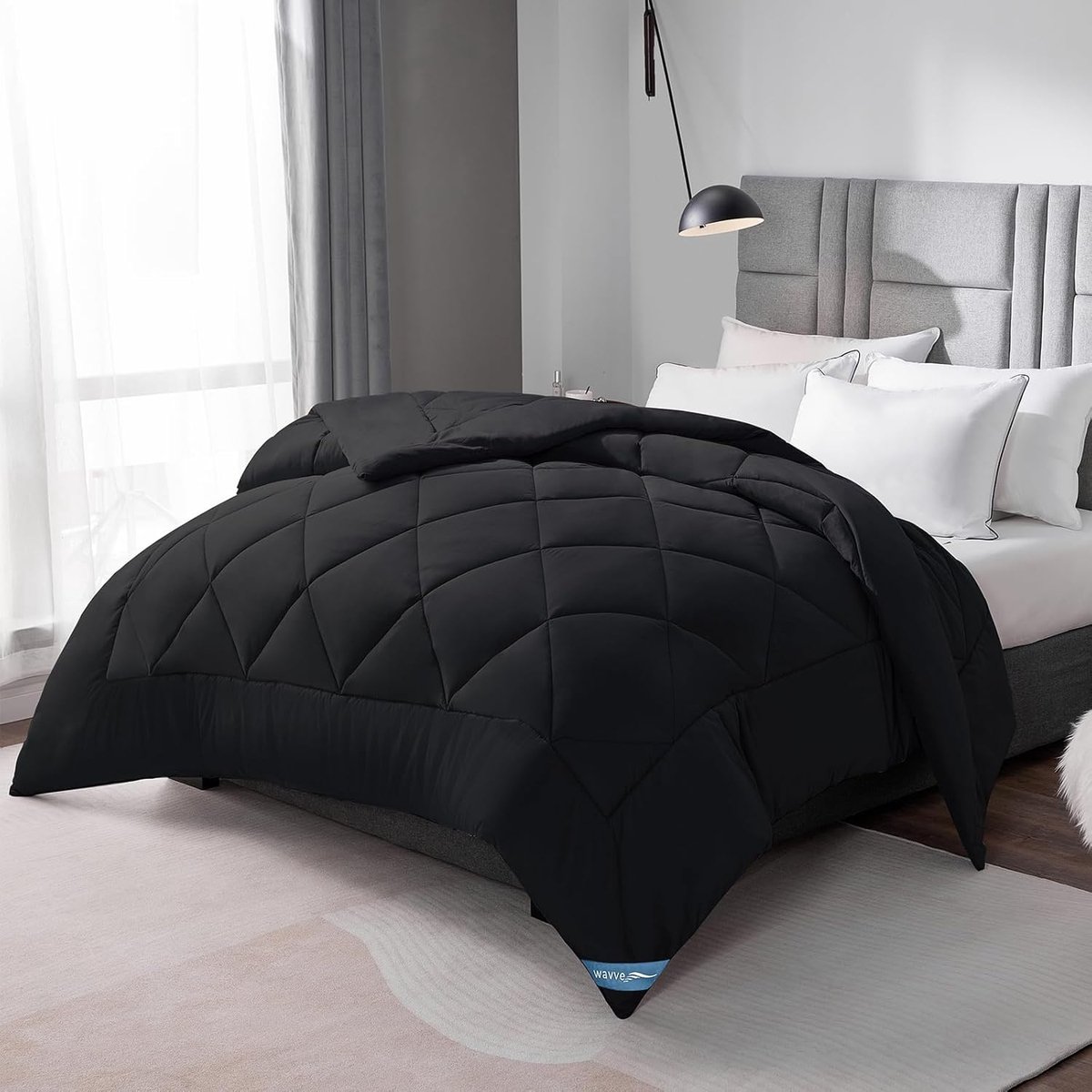 Thijox - Wavve Dekbed 240x220 cm - 4 Seizoenen Dekbed - Ademend Microvezel - Super Zacht en Warm - 300 g/m² - Zwart - Ideaal voor Elke Slaapomgeving