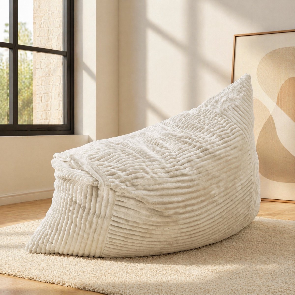 STILVORA Zitzak 180 x 125 cm - Drie-in-Een Loungestoel, Bank En Logeerbed - Voor Woonkamer, Slaapkamer En Studentenkamer - Fluweel Wit